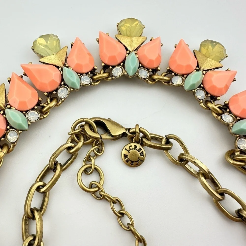 J Crew Necklace Peach, Light Blue & Opalescent Statement w Gold Link Chain